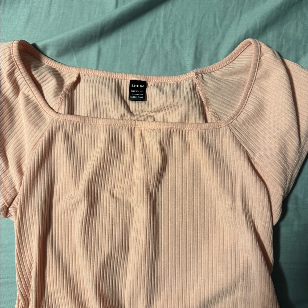 SHEIN Cream Ribbed Fitted Crop Top